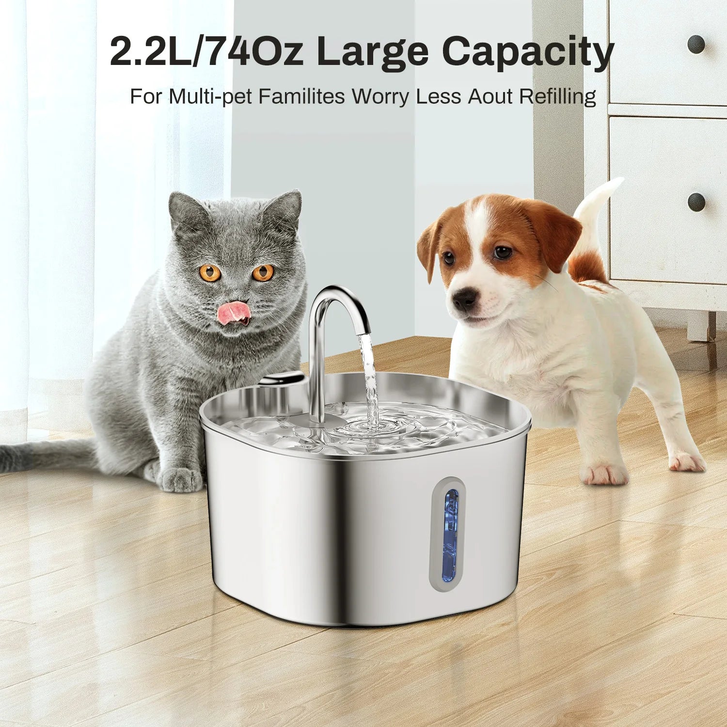 Fontaine à Eau Automatique en Acier Inoxydable 2,2 L pour Chats – Ultra Silencieuse | PurrFlow