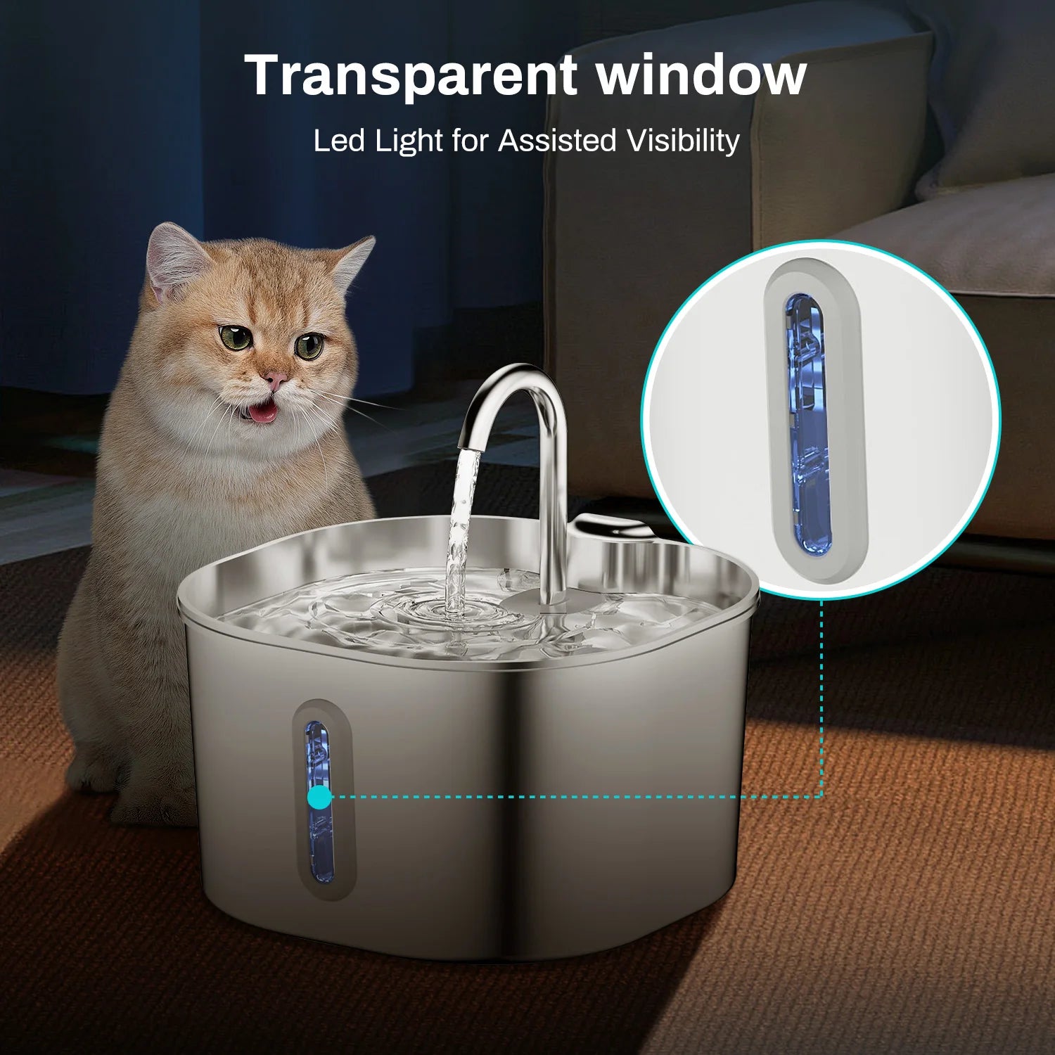 Fontaine à Eau Automatique en Acier Inoxydable 2,2 L pour Chats – Ultra Silencieuse | PurrFlow
