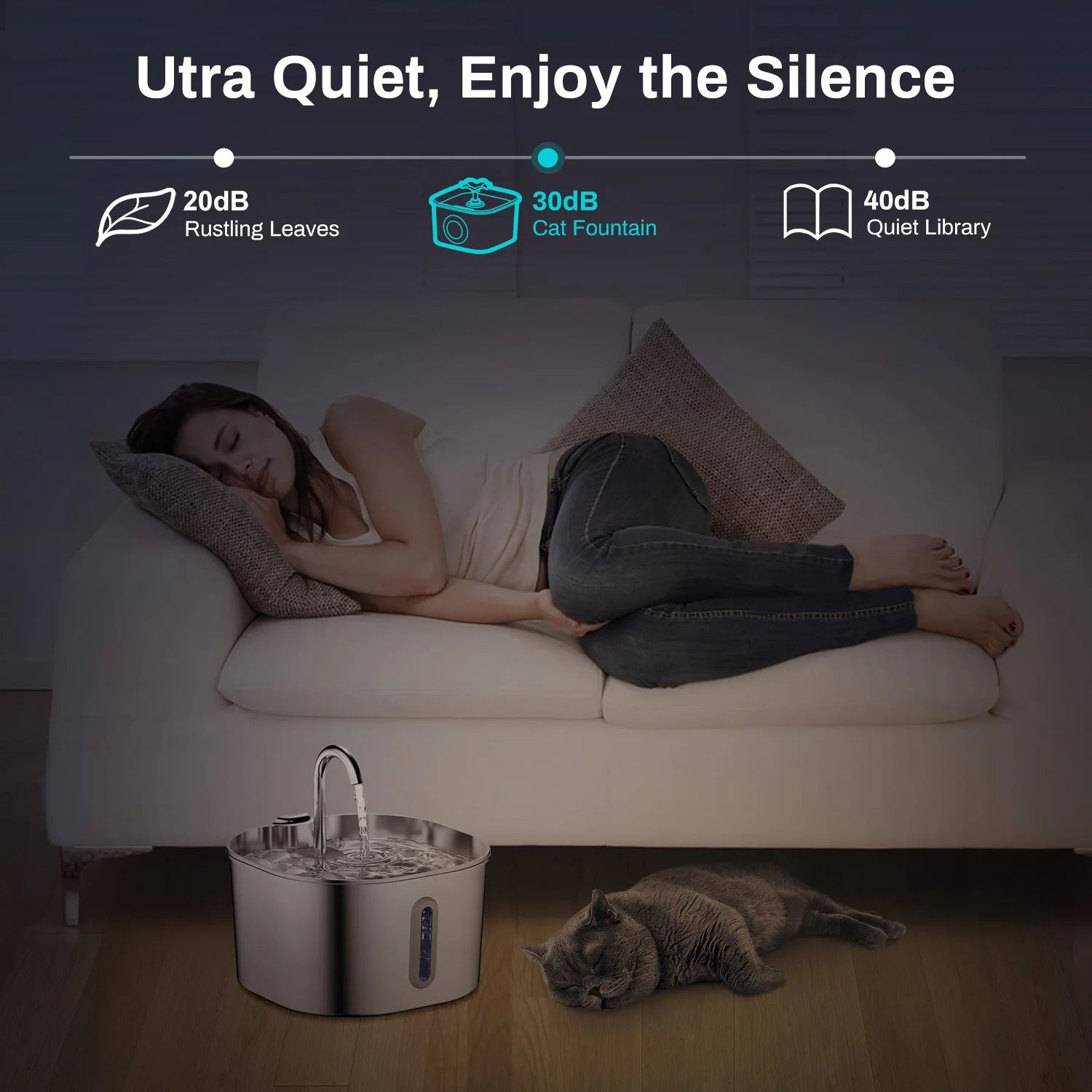 Fontaine à Eau Automatique en Acier Inoxydable 2,2 L pour Chats – Ultra Silencieuse | PurrFlow