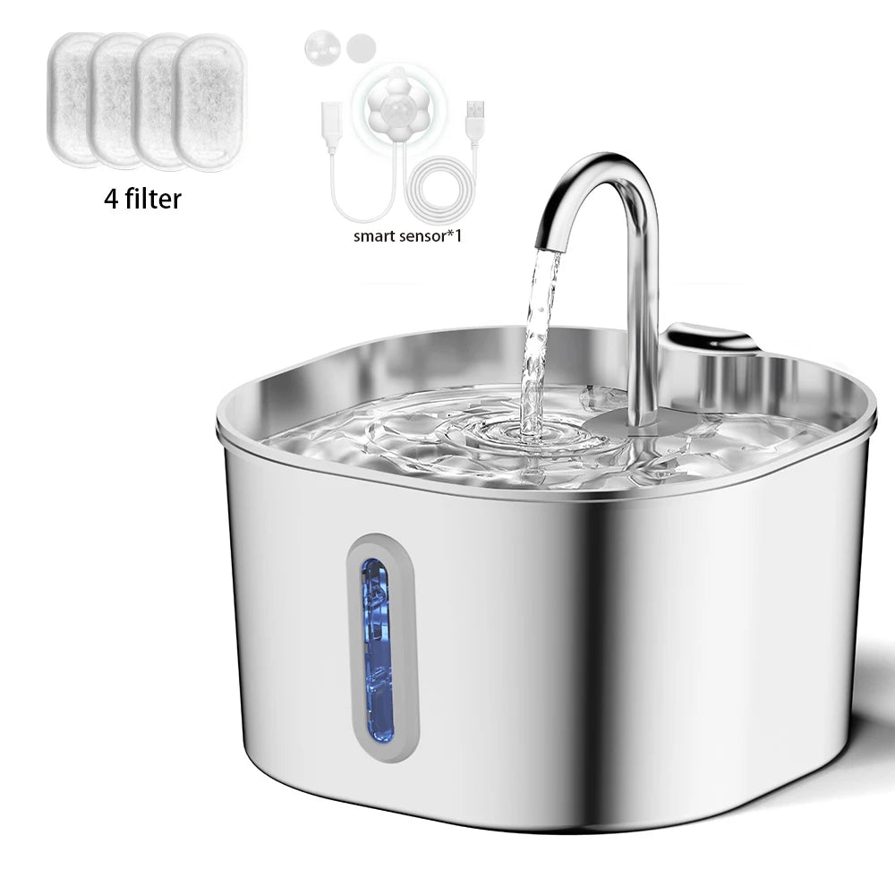 Fontaine à Eau Automatique en Acier Inoxydable 2,2 L pour Chats – Ultra Silencieuse | PurrFlow